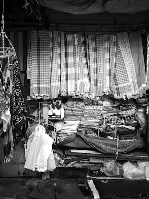 Colourful fabrics at a market stall