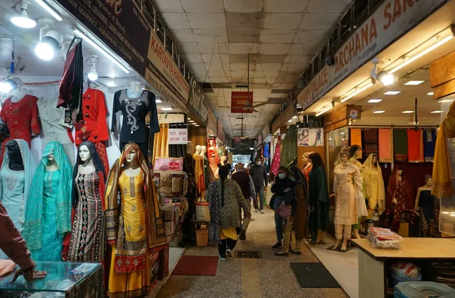 Clothing store with dresses on display